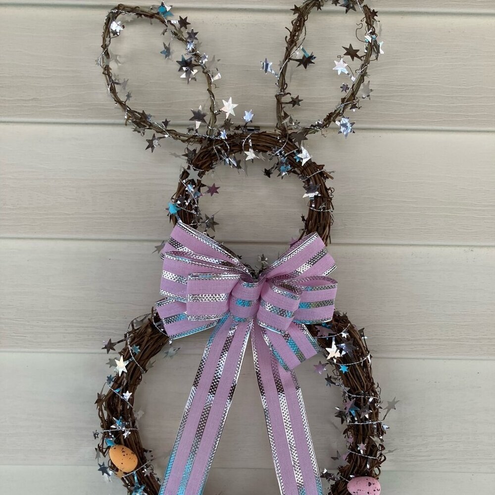 🐰 Pastel Bunny Grapevine Wreath – Easter Door Charm